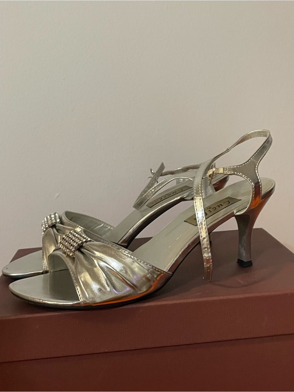 Silver Rhinestone Slingback Heeled Sandals